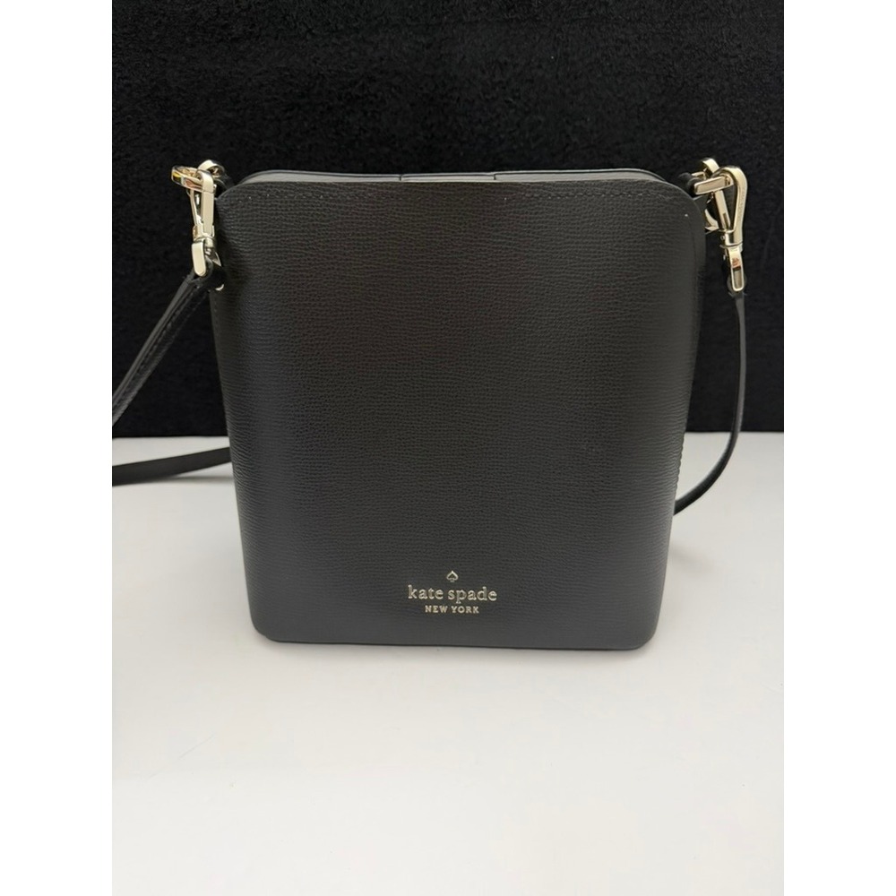 Kate Spade New York Black Pebbled Leather Crossbody Bucket Bag Silver Hardware